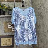 DG2 by Diane Gilman Burnout Print Sequin T-Shirt Top Chambray Paisley Blue 2X