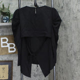 Honey Punch Womens Long Sleeve Tie Back Ruffle Shoulder Blouse Black M