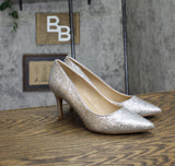 On 34th Womens Jeules Pointed-Toe Slip-on Pumps Silver Glitter Gray 7.5M