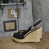 On 34th Melindaa Platform Espadrille Pump Wedge Ankle Wrap Sandals Black 6M