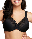Glamorise Womens Low Cut WonderWire Lace Underwire Bra 1240 1240 Black 40D