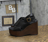 Universal Thread Womens Naomi Wood Wedge Heels 92609512 Black Multi 7M