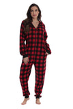 #followme Hooded Onepiece Pajama with Zip and Pockets Buffalo Plaid Red Black M