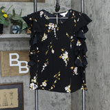 LC Lauren Conrad Womens Short Sleeve Flutter Sleeve Blouse Shirt Top Black M