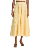 Aqua Cotton Maxi A-Line Eyelet Skirt AQ9697 Butter Yellow M