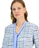 Kasper Womens Tweed 3/4 Sleeve Open Front Jacket Blazer Sky Blue Multi 10