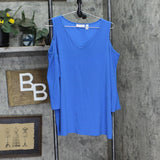 Susan Graver Womens Textured Liquid Knit Cold Shoulder Top Anchor Blue 2X