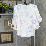 LC Lauren Conrad Womens Tie Front Flutter Sleeves 165f87cdad94fb White Multi M