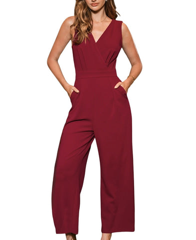 Cupshe Womens Crochet Back V-Neck Sleeveless Jumpsuit Red M
