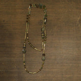 Fashion Boho Long Opera Mixed Beaded Gemstone Necklace Gold / Green Multi 64"