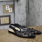 A New Day Womens London Lace Sling Back Bow Flats 94303523 Black 7M