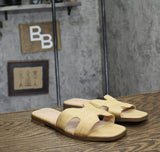 A New Day Womens Nina Raffia Wide Width H-Band Slide Sandals Beige Brown 7W