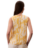 Calvin Klein Womens Printed Chiffon Sleeveless Top Woven Lemon Amber Yellow L