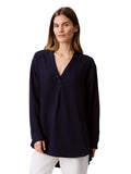 Calvin Klein Womens Woven Relaxed V-Neck Blouse 44B952G Baritone Blue S