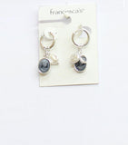 Francesca's Fashion Cameo Cluster Huggie Hoop Earrings Silver Gray / Blue 1.25"