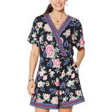 Colleen Lopez Womens Short-Sleeve Romper with Keyhole Back 688985 Black Floral S