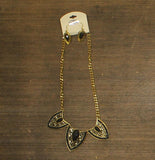 Tint Triangle Bib Teardrop Dangly Earrings Necklace Set Gold / Black 18" + 3"