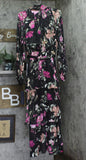 Rachel by Rachel Roy Belted Chiffon Midi Dress Cascade Garden Black Multi 10