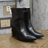 A New Day Sienna Low Shaft Heeled Boots Faux Leather 94637414 Black / Gold 7M