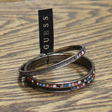 Guess Stone Accent Bangle Bracelet Set of 3 Black / Grey Multi 2.5"