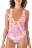 Roxy Womens One Piece Plunge Swimsuit 434001925 Lilac Multi Purple S