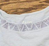 Denim & Co, Linen Blend Knit Top with Neck Embellishment Clear Sky Blue XS