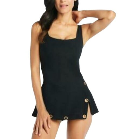 Beyond Control Womens Grommet Detail Square Neck Swim Dress One Piece Black 6