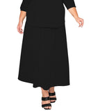Coin 1804 Textured Rib Elastic Waist Maxi Skirt 2497X-AXI Black 3X