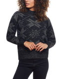 Weatherproof Vintage Mock Neck Ribbed Knit Pullover Sweater Caviar Black XS