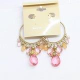 Fashion Earrings Dangly Beaded Cluster Teardrop Hoop Earrings Gold / Pink 2.75"