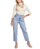 Guess Lea Cutout Sequined Ribbed 3/4-Sleeve Sweater W3RR58Z34O0 Cream White S