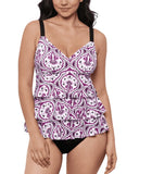 Swim Solutions Tiered Fauxkini One-Piece Swimsuit Magenta Purple Multi 16