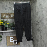And Now This Womens Satin Cargo Pants w/ Tie Legs MR4000S11 Black 4
