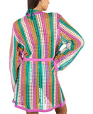Hurley Juniors Swim Striped Crochet Robe Cover Up Orchid Purple Multi XS/S