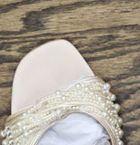 Jewel Badgley Mischka Satin Fanny Pearl Stiletto Heel Sandals Champagne Brown 9M
