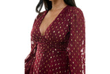B. Darlin Double Tiered Chiffon Sheer Puff Sleeve Dress Wine Red / Gold 1/2