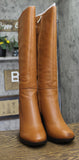 Kenneth Cole Lug Sole Tall Knee High Heeled Boots with Zip Cognac Brown 7.5M
