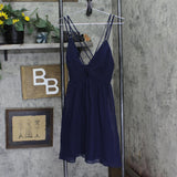 Jump Juniors Chiffon Shirred Short Dress with Deep V Neck 48452 Navy Blue 9