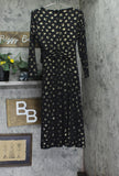 Tommy Hilfiger Printed Long Sleeve Ruched Waist Fit Flare Dress Black / Gold 8
