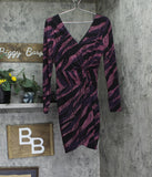 Siena Womens Metallic Side-Twist Long Sleeve Faux Wrap Mini Dress Purple Multi 8
