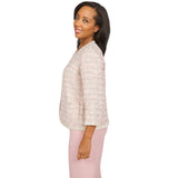 Alfred Dunner Boucle Shimmer Knit Tweed 3/4 Sleeve Jacket Magnolia Pink Multi 2X