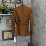 Calvin Klein Womens Collarless Belted Coat Jacket S08JL154 Brown 8