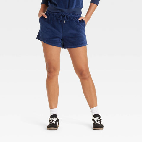Universal Thread Womens Leisure Studio High-Rise Velour Shorts Navy Blue S