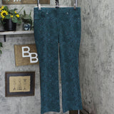 DG2 by Diane Gilman Knit Boot Cut Stretch Pull On Ponte Pant Green Snake Print L