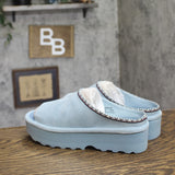 Bearpaw Open Toe Platform Suede Slip On Slide Sandals Tourmaline Blue 9M
