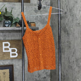 Womens Knit Crochet Button Strap Blouse Shirt Top Rust Orange See Measurements