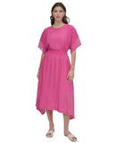 DKNY Handkerchief Hem Mixed Media Maxi Skirt P4DN8X10 Vivid Pink XS