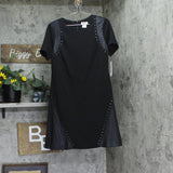 DKNY Womens Studded Mixed-Media Fit Flare Dress DD3J1489 Black 12
