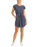Jamie & Layla Striped Drawstring Short Sleeve Pocket Dress BCQD895 Navy Blue PM