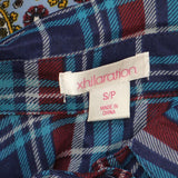 Xhilaration Womens Semi Sheer Button Up Tunic Shirt Top Blue Plaid S